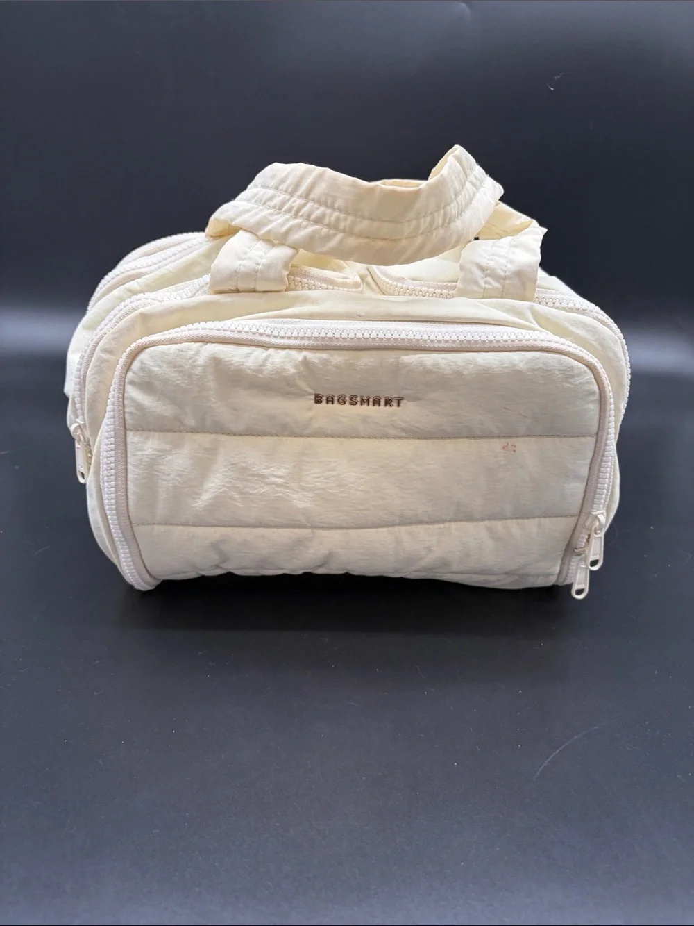 BagSmart Cream Quilted Cosmetic Case with Dual Zippers